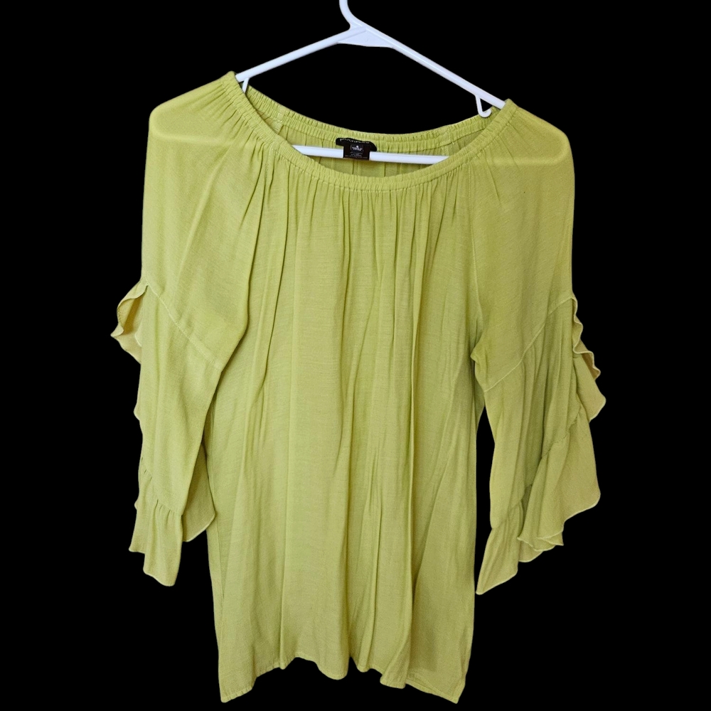 Women's Off-Shoulder Ruffle Top - Lime Green